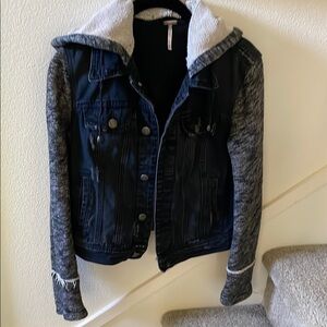 Free People Black and Gray Denim Jacket with Hood
